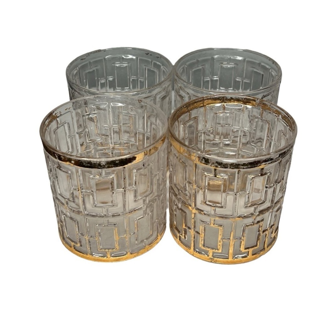 Vintage Shoji Gold by Imperial Glass Rocks Glasses Lot of 4